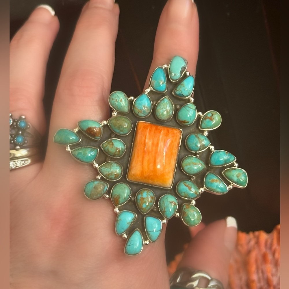Spiny Oyster Turquoise Cluster Mega Statement Ste… - image 2